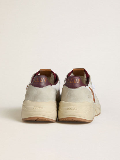Golden Goose Mens Running Sole In Nylon And Suede With Brown Leather Star And Burgundy Leather Heel Tab Mens