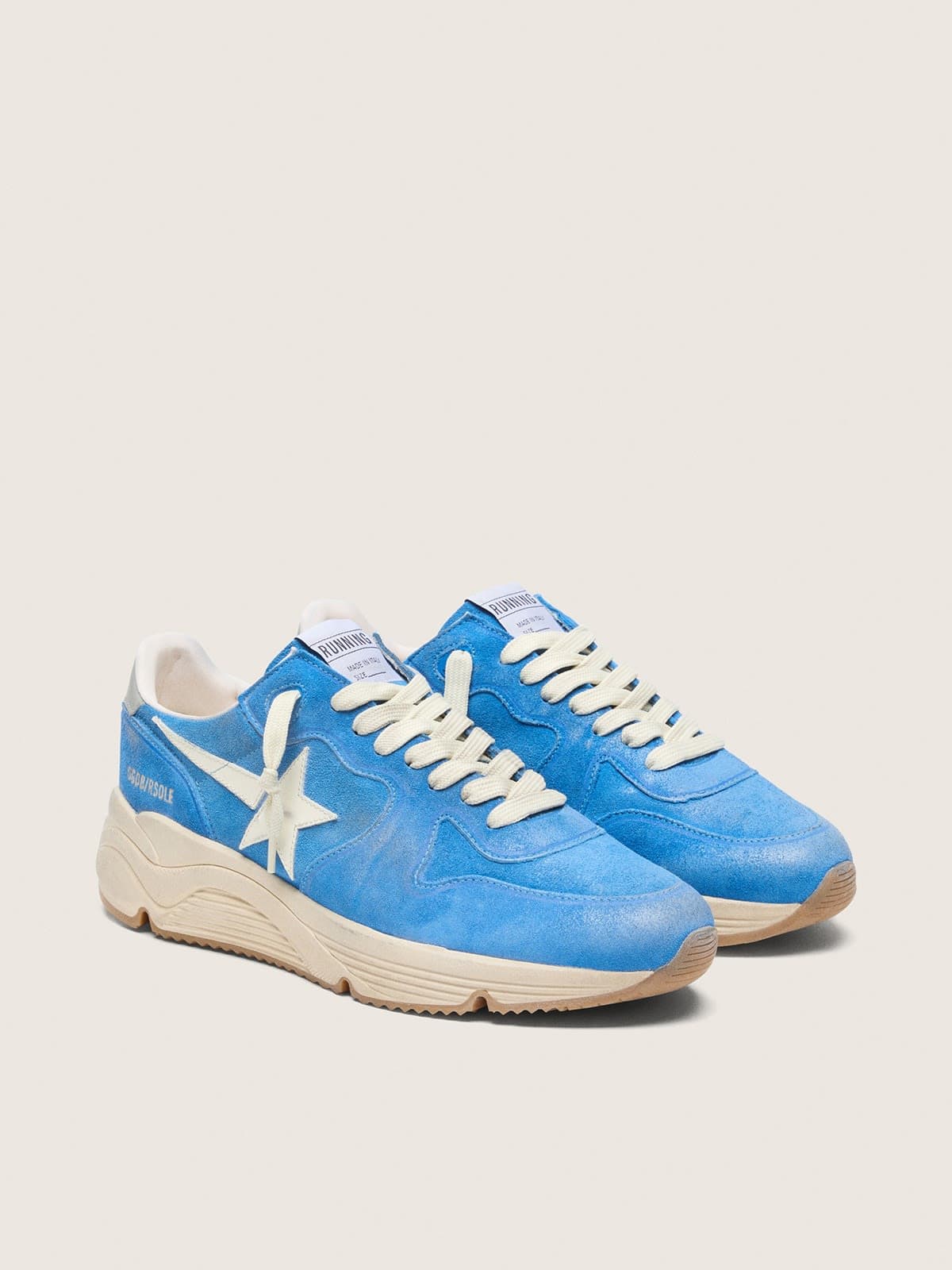Golden Goose Mens Running Sole In Bright Blue Suede With White Star Mens