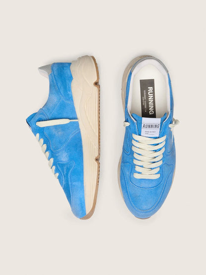 Golden Goose Mens Running Sole In Bright Blue Suede With White Star Mens