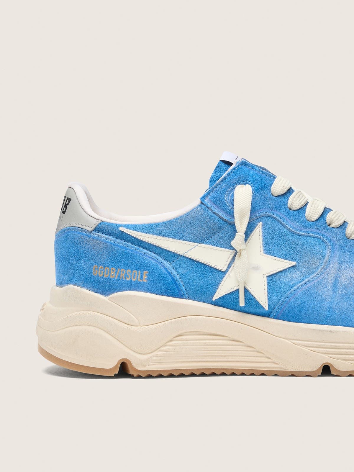 Golden Goose Mens Running Sole In Bright Blue Suede With White Star Mens
