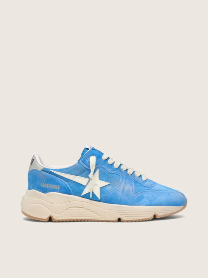 Golden Goose Mens Running Sole In Bright Blue Suede With White Star Mens
