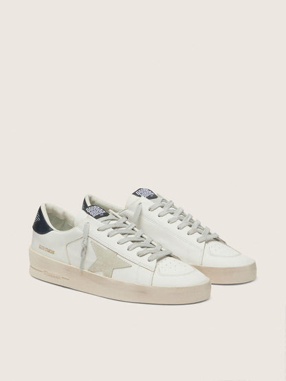 Golden Goose Mens Stardan With Star In Ice-Gray Suede And Blu-Navy Heel Tab Mens