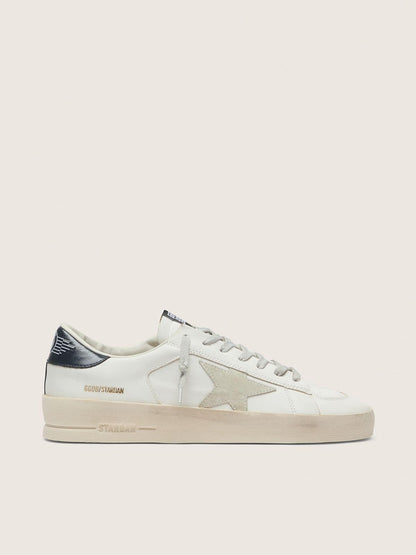 Golden Goose Mens Stardan With Star In Ice-Gray Suede And Blu-Navy Heel Tab Mens