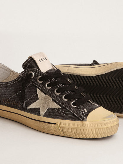Golden Goose Mens V-Star In Black Canvas With Ice-Gray Star And Heel Mens