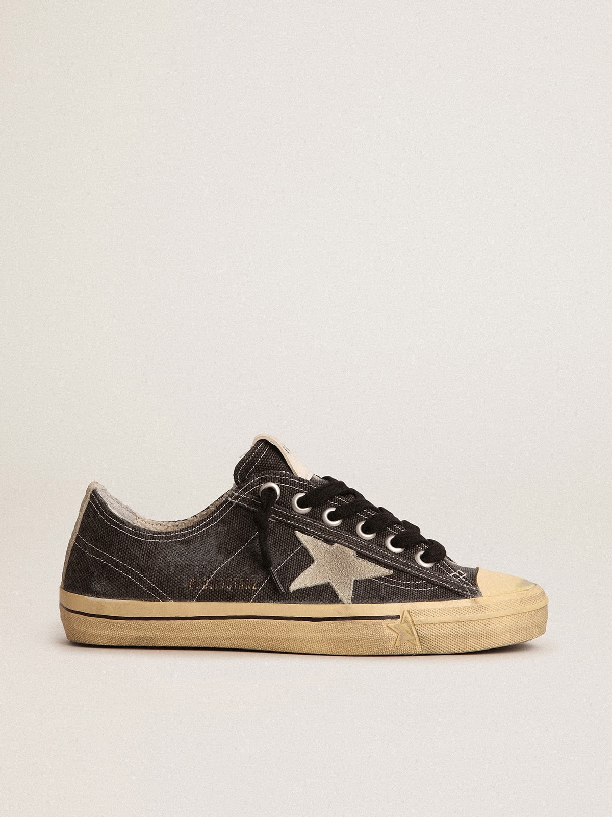 Golden Goose Mens V-Star In Black Canvas With Ice-Gray Star And Heel Mens