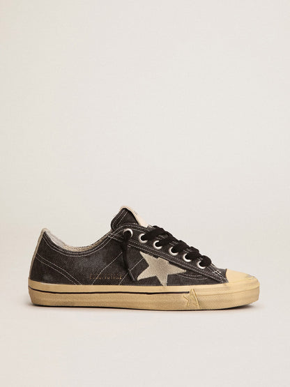 Golden Goose Mens V-Star In Black Canvas With Ice-Gray Star And Heel Mens