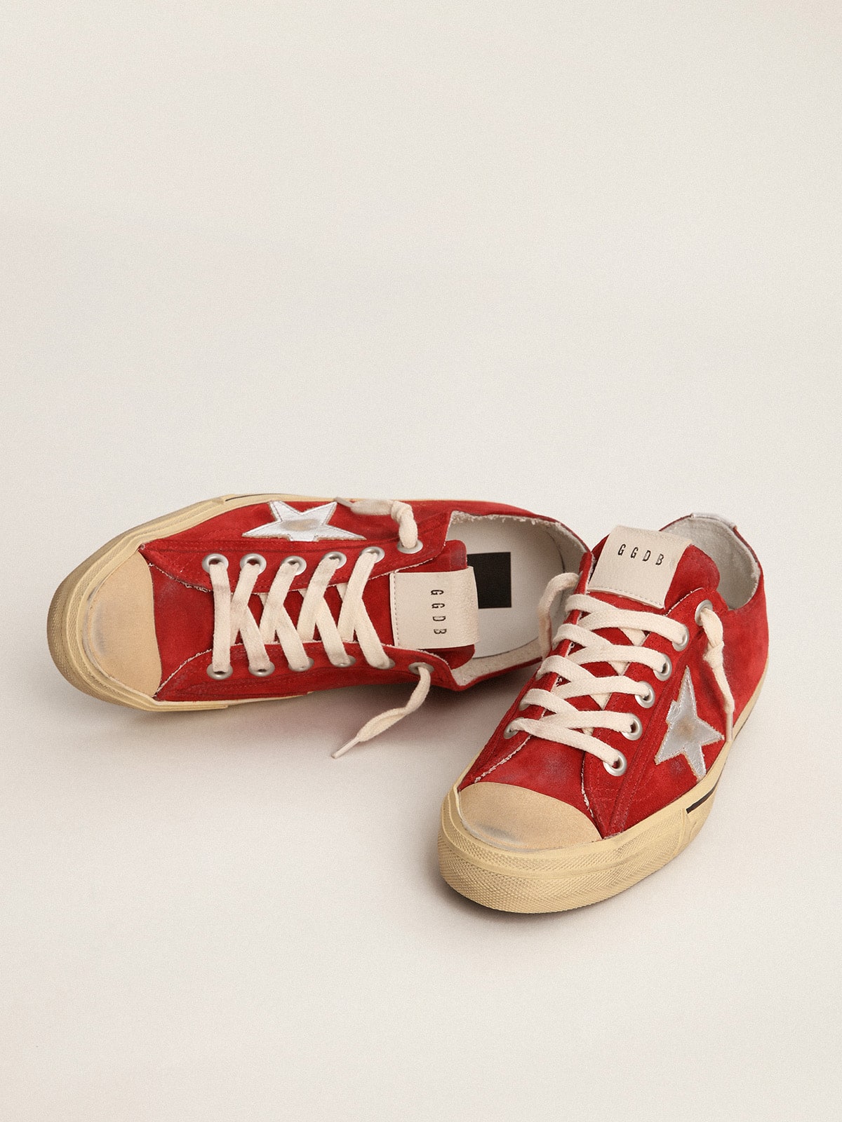 Golden Goose Mens V-Star In Dark Red Suede With Silver Star And Heel Tab Mens