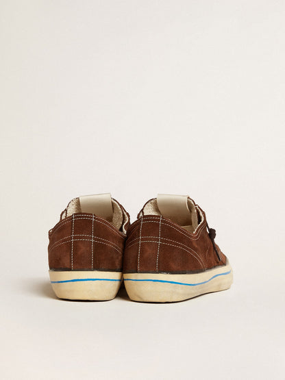 Golden Goose Mens V-Star Ltd Sneakers In Dark Brown Suede With Tone-On-Tone Star Mens