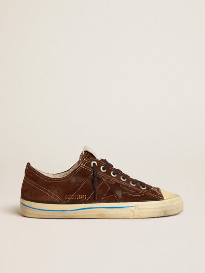 Golden Goose Mens V-Star Ltd Sneakers In Dark Brown Suede With Tone-On-Tone Star Mens