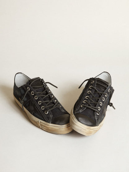 Golden Goose V-Star Sneakers In Midnight-Blue Denim With Black Leather Star And Toe Mens
