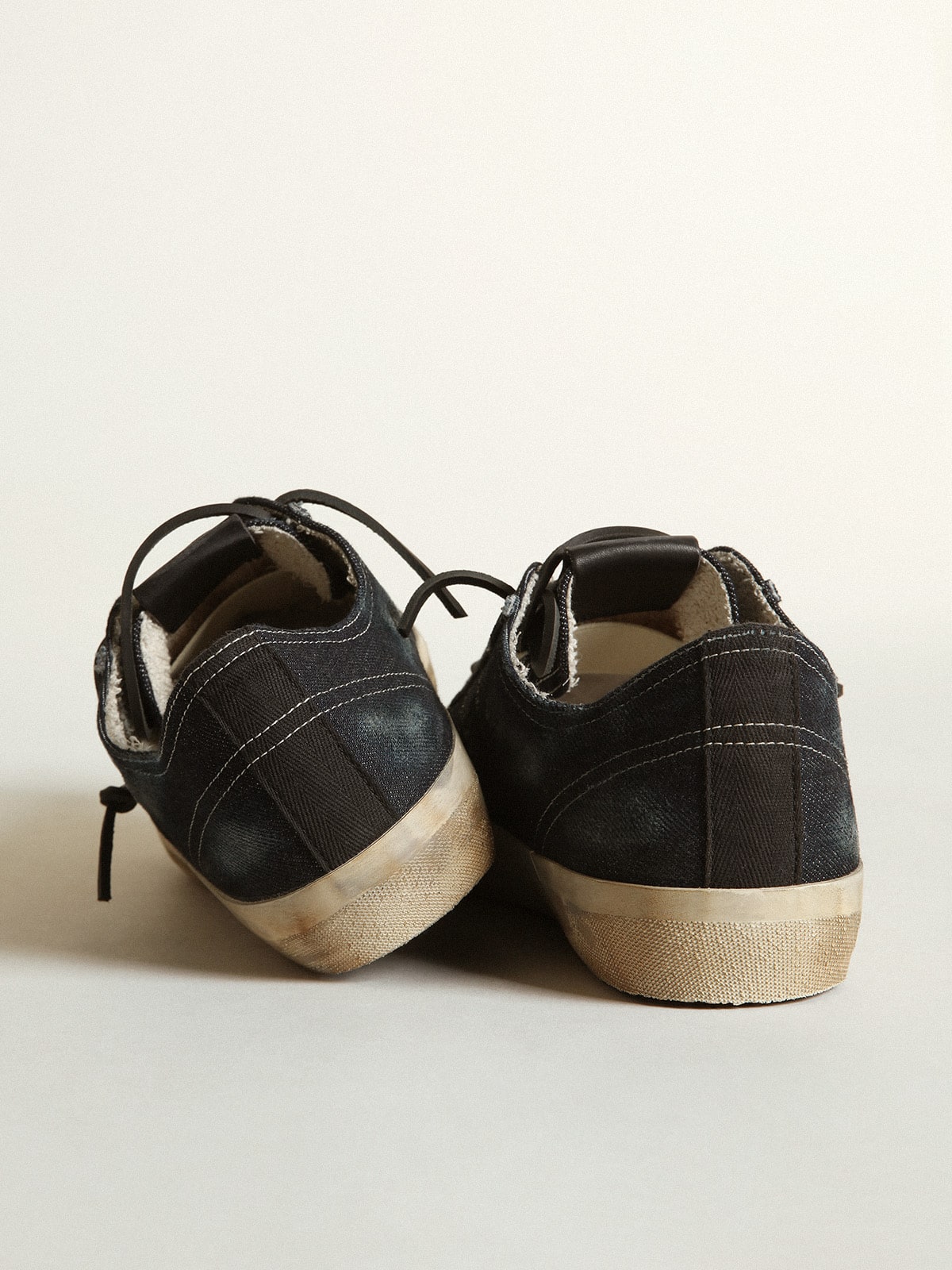 Golden Goose V-Star Sneakers In Midnight-Blue Denim With Black Leather Star And Toe Mens