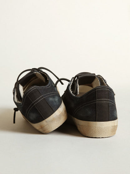 Golden Goose V-Star Sneakers In Midnight-Blue Denim With Black Leather Star And Toe Mens