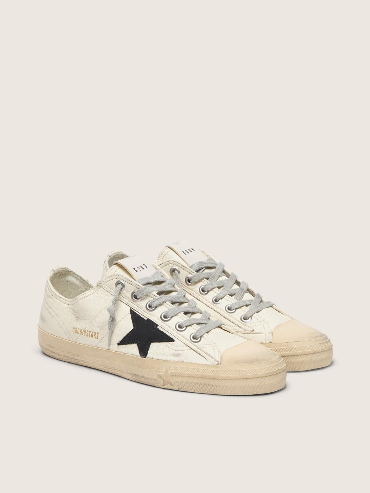 Golden Goose V-Star In Nappa Leather With Black Nubuck Leather Star Mens