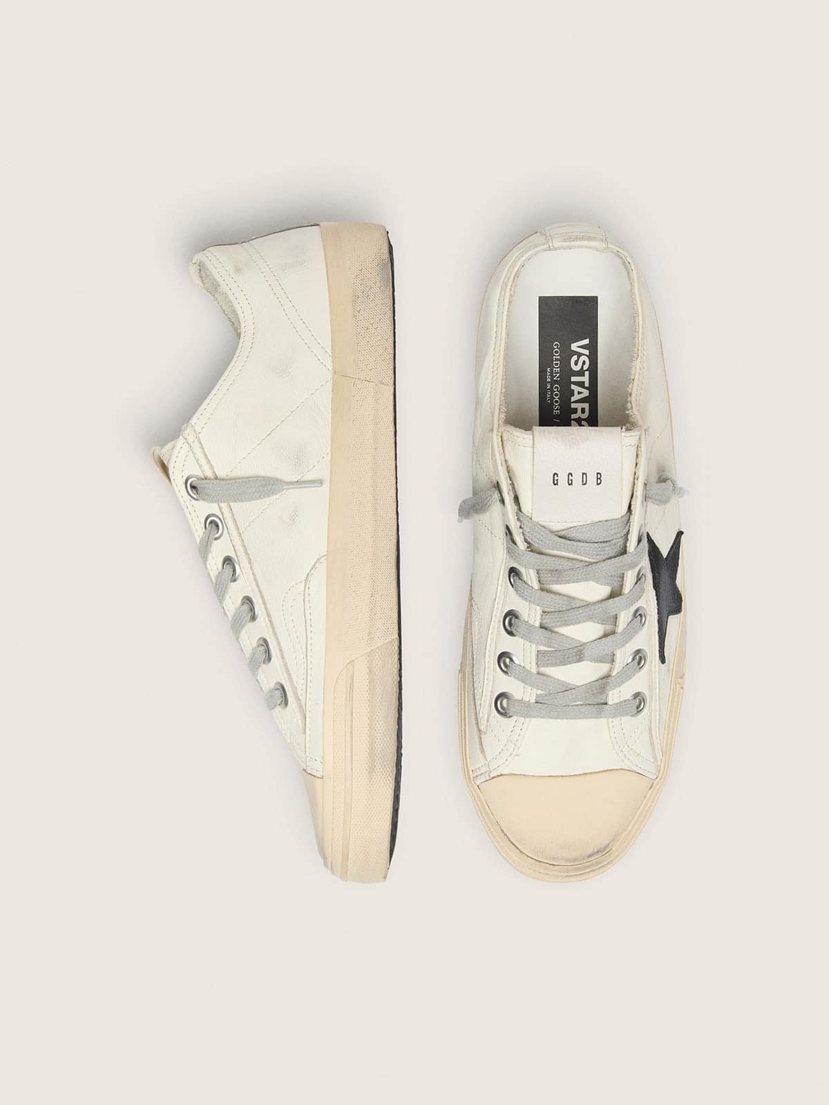 Golden Goose V-Star In Nappa Leather With Black Nubuck Leather Star Mens