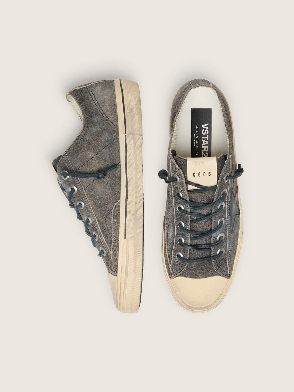 Golden Goose Mens V-Star In Black Suede With Black Leather Star Mens
