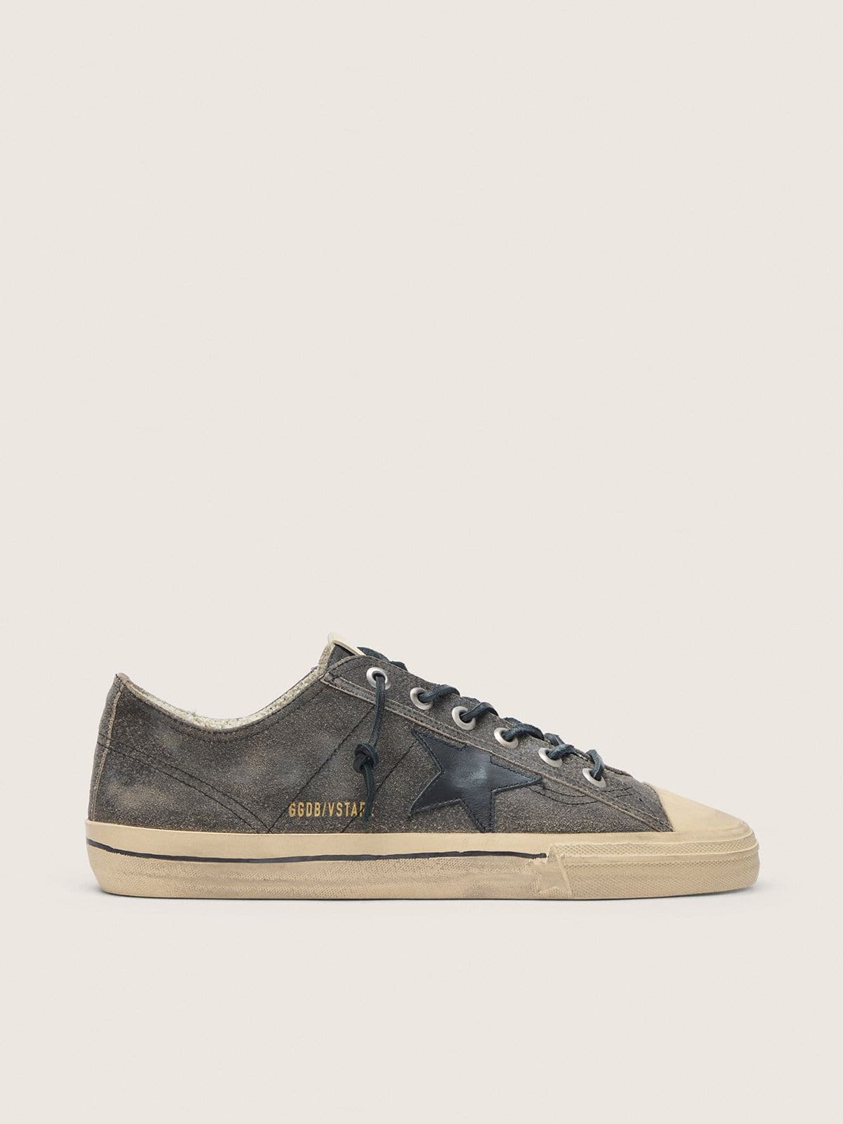 Golden Goose Mens V-Star In Black Suede With Black Leather Star Mens