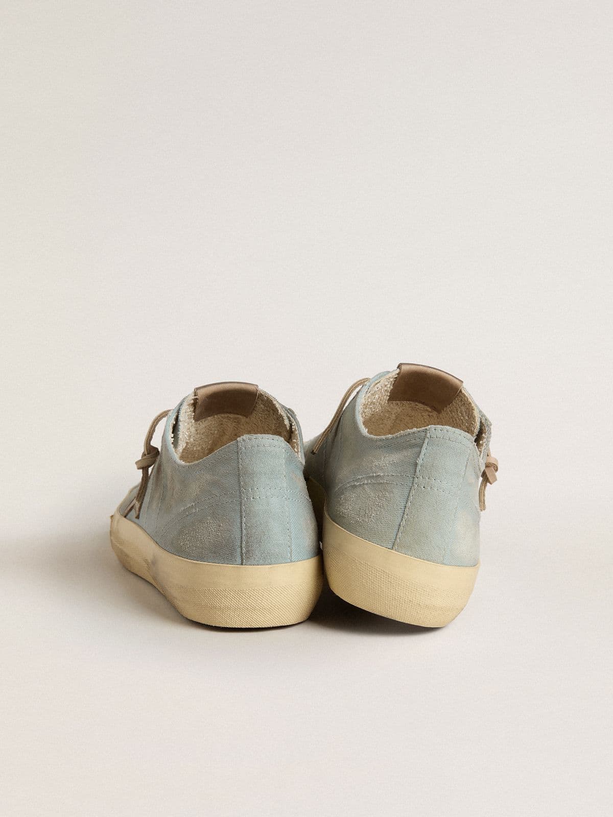 Golden Goose Mens V-Star In Light Blue Canvas With Dove-Gray Leather Star Mens