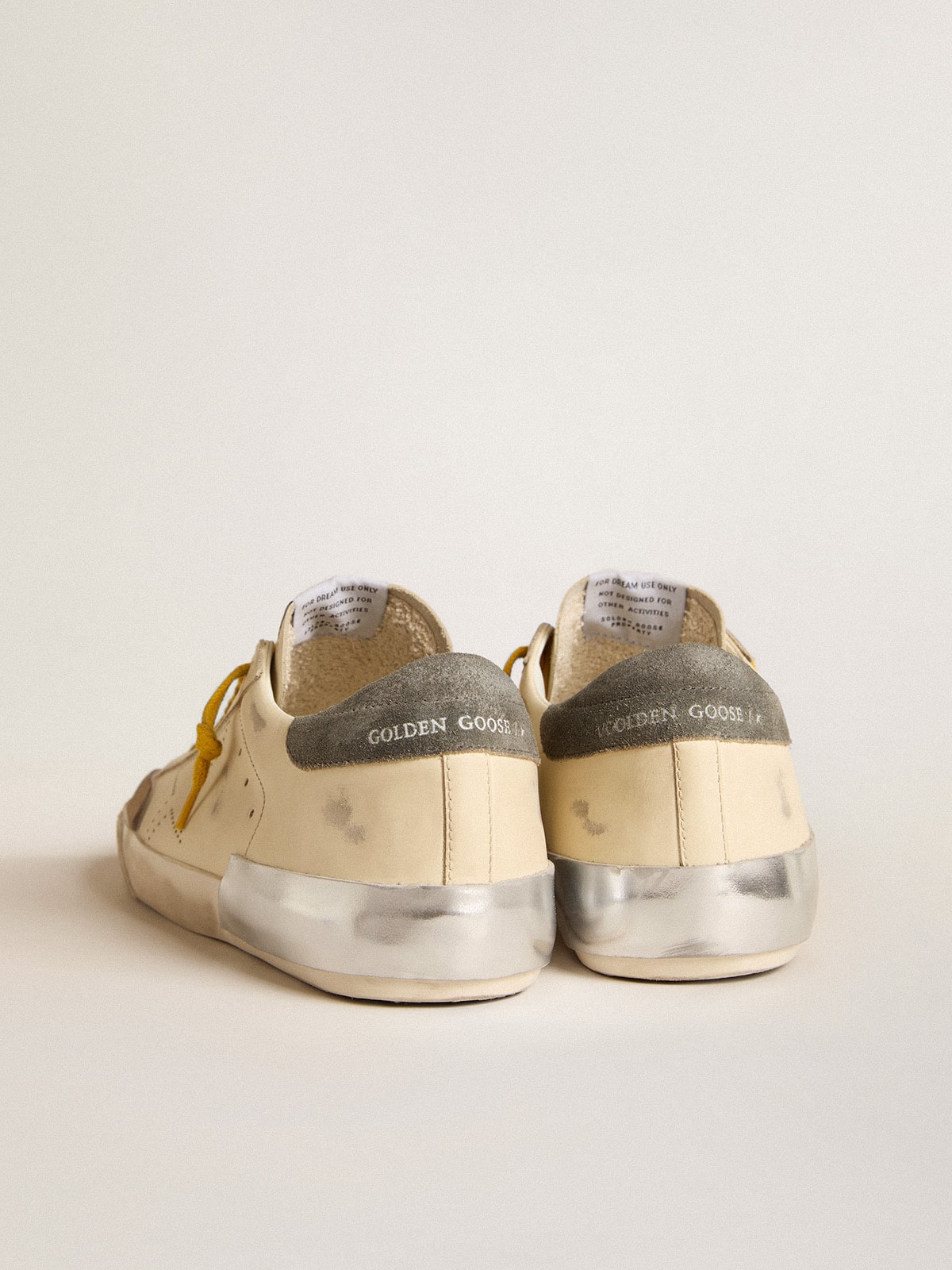 Golden Goose Mens Super-Star In Leather With Perforated Star And Gray Suede Heel Tab Mens