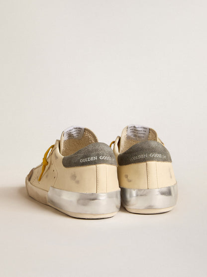 Golden Goose Mens Super-Star In Leather With Perforated Star And Gray Suede Heel Tab Mens