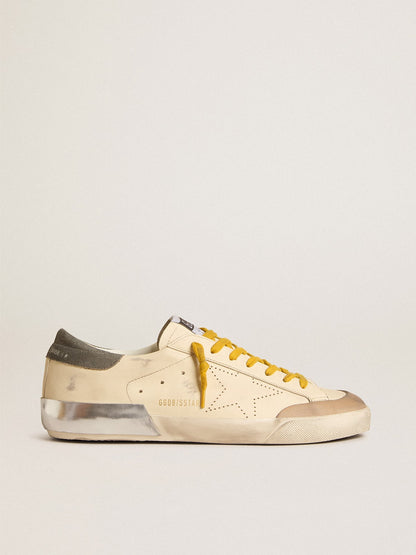 Golden Goose Mens Super-Star In Leather With Perforated Star And Gray Suede Heel Tab Mens