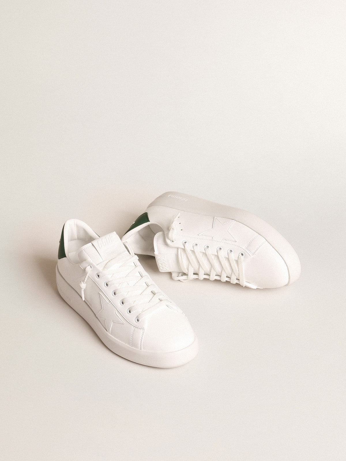 Golden Goose Purestar With White Bio-Based Star And Mat Green Leather Heel Tab Mens