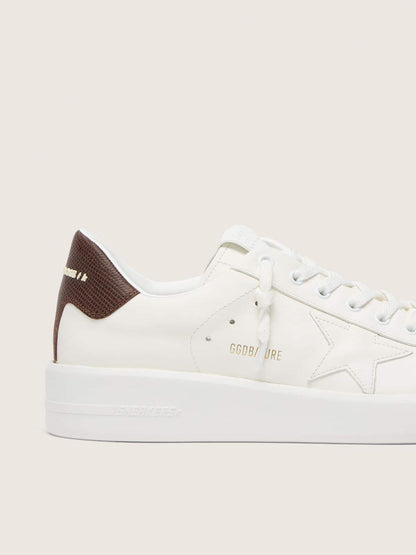 Golden Goose Purestar With White Star And Burgundy Lizard-Print Heel Tab Mens