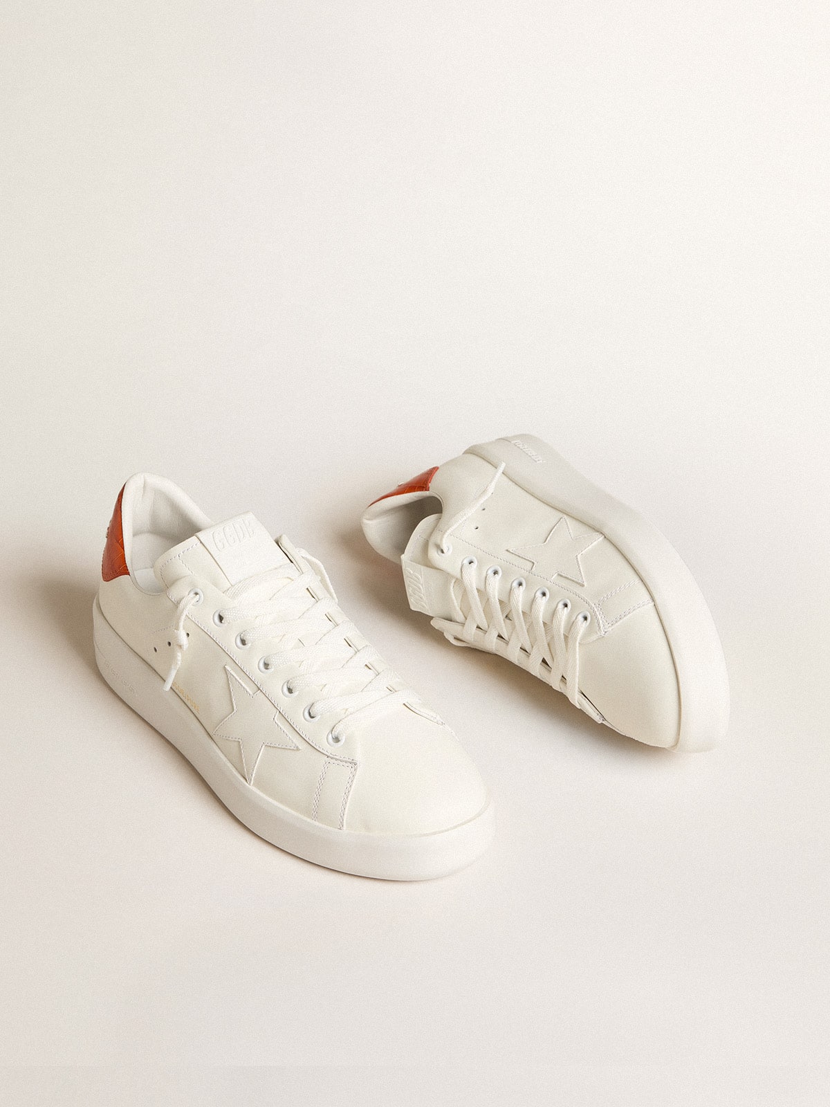 Golden Goose Mens Purestar With White Leather Star And Orange Heel Tab Mens