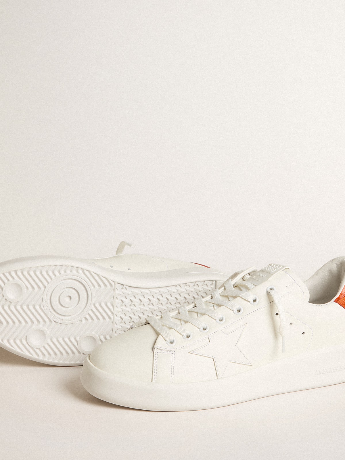Golden Goose Mens Purestar With White Leather Star And Orange Heel Tab Mens