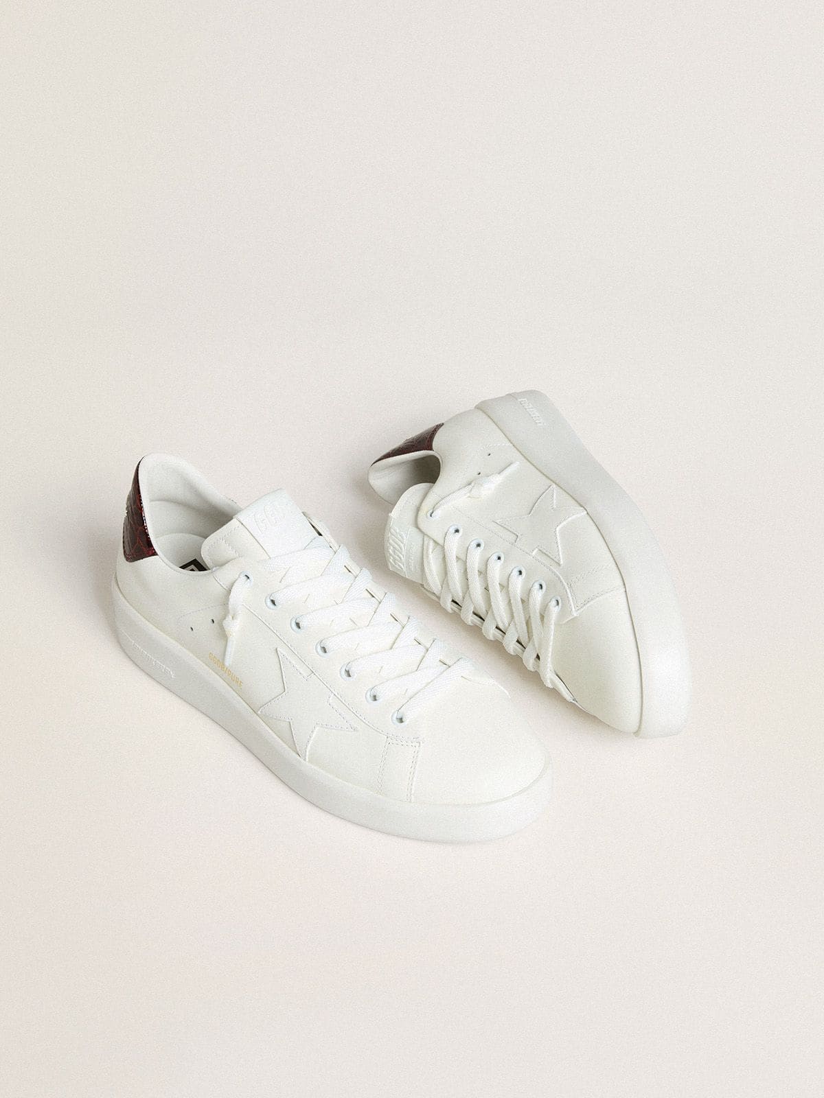 Golden Goose Mens Purestar With White Leather Star And Burgundy Croc-Print Leather Heel Tab Mens
