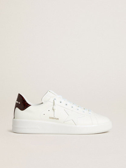 Golden Goose Mens Purestar With White Leather Star And Burgundy Croc-Print Leather Heel Tab Mens