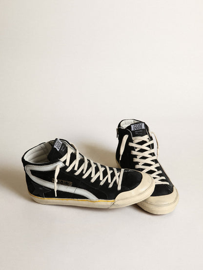 Golden Goose Mens Slide Penstar In Black Suede With Black Star And White Flash Mens