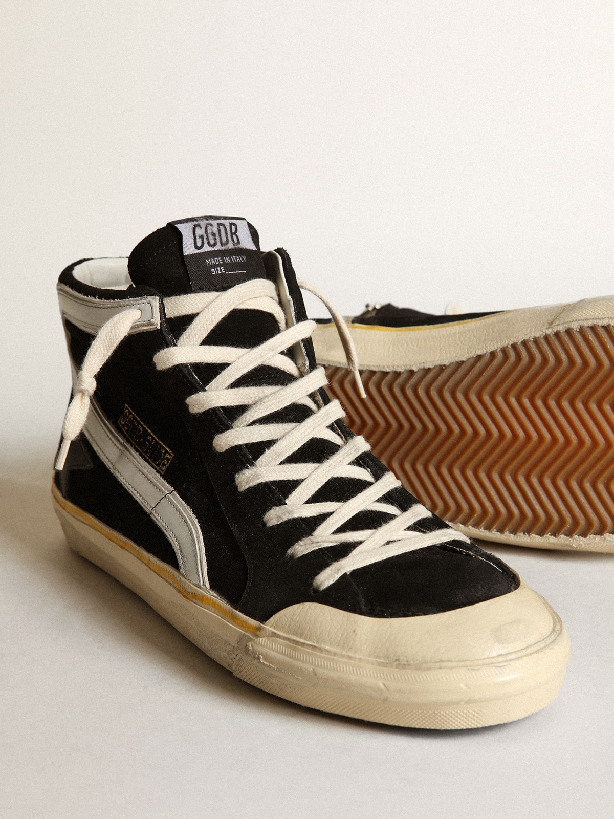 Golden Goose Mens Slide Penstar In Black Suede With Black Star And White Flash Mens