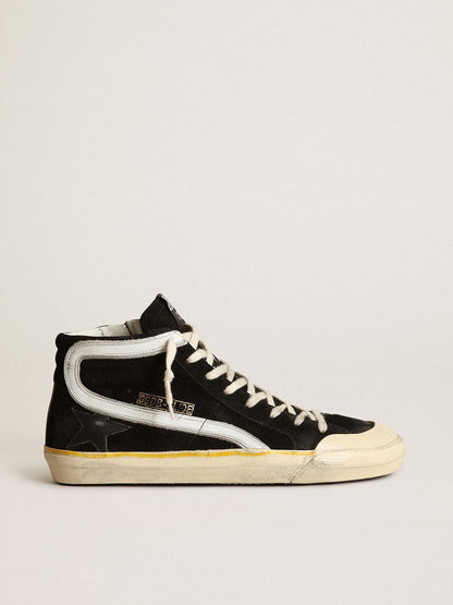 Golden Goose Mens Slide Penstar In Black Suede With Black Star And White Flash Mens