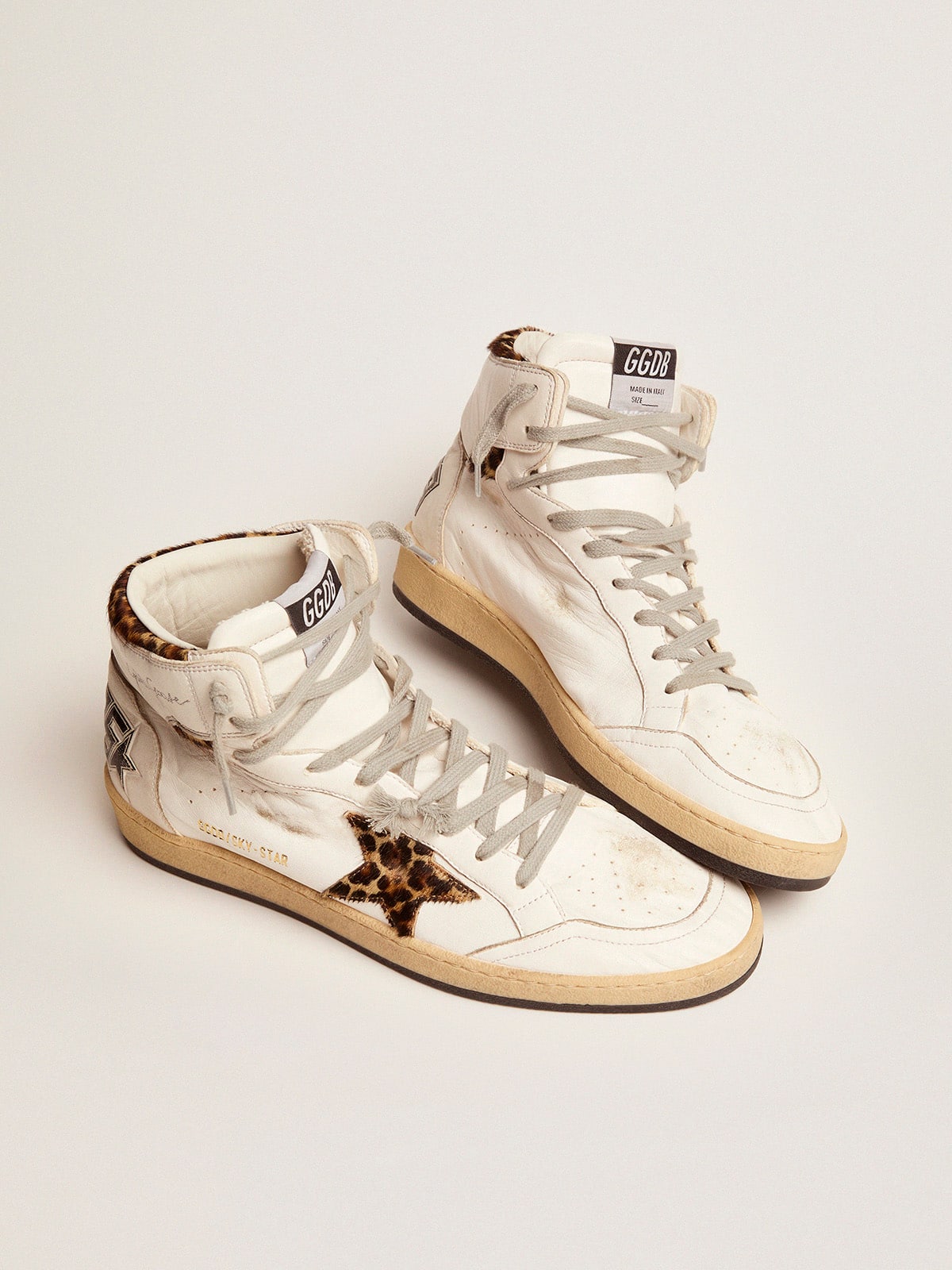 Golden Goose Sky-Star Sneakers With Signature On The Ankle And Leopard-Print Pony Skin Inserts Mens