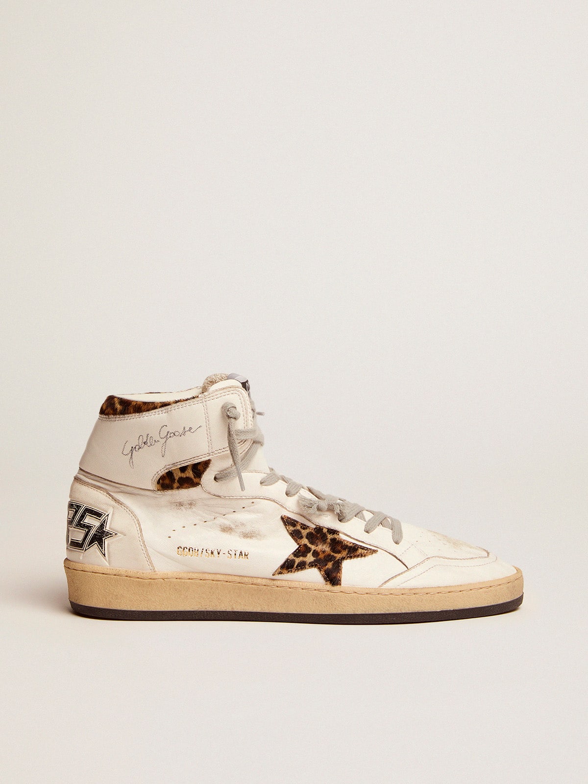 Golden Goose Sky-Star Sneakers With Signature On The Ankle And Leopard-Print Pony Skin Inserts Mens