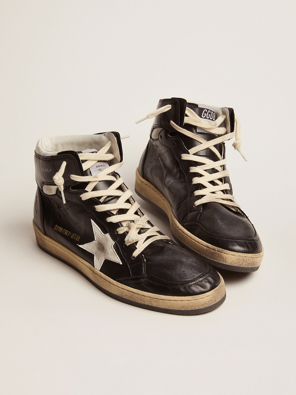 Golden Goose Sky-Star In Black Nappa Leather With White Leather Star Mens