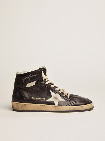 Golden Goose Sky-Star In Black Nappa Leather With White Leather Star Mens