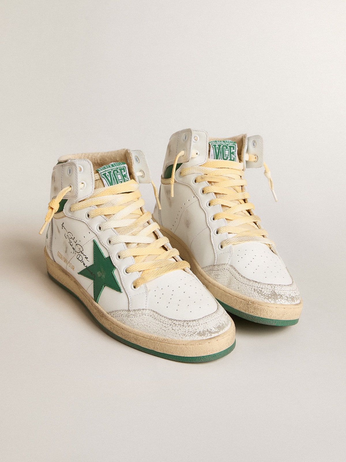 Golden Goose Sky-Star In White Leather With Green Leather Star Mens