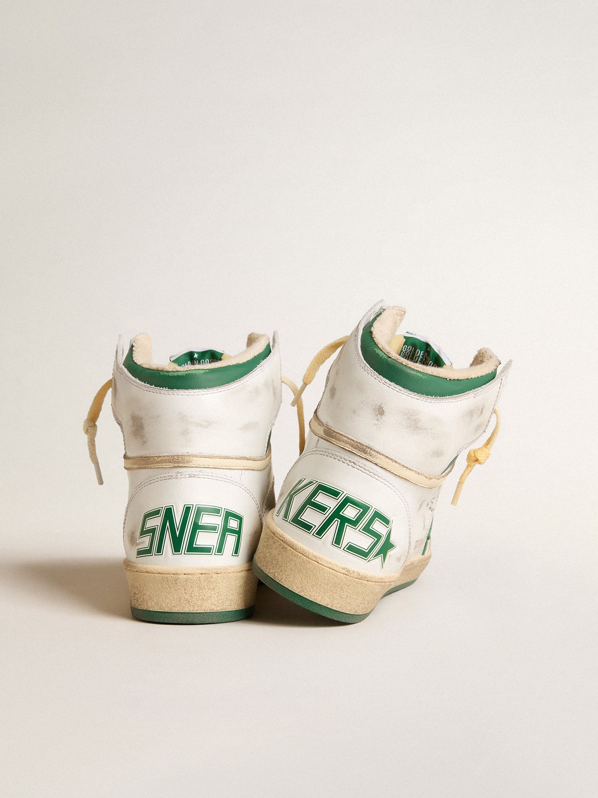 Golden Goose Sky-Star In White Leather With Green Leather Star Mens