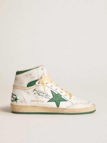Golden Goose Sky-Star In White Leather With Green Leather Star Mens