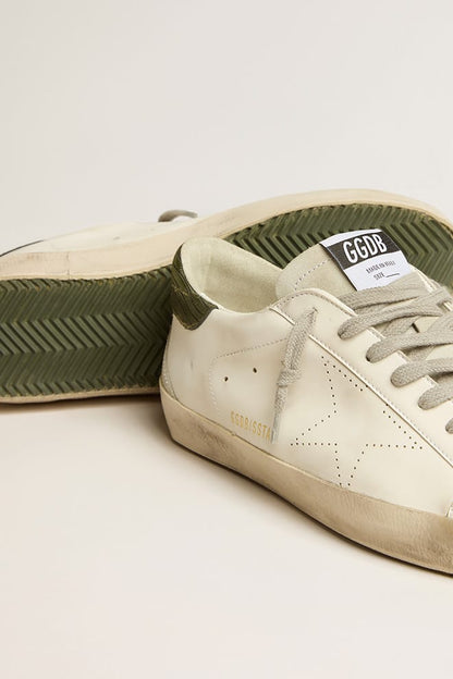 Golden Goose Mens Bio-Based Super-Star With Perforated Star And Green Heel Tab Mens