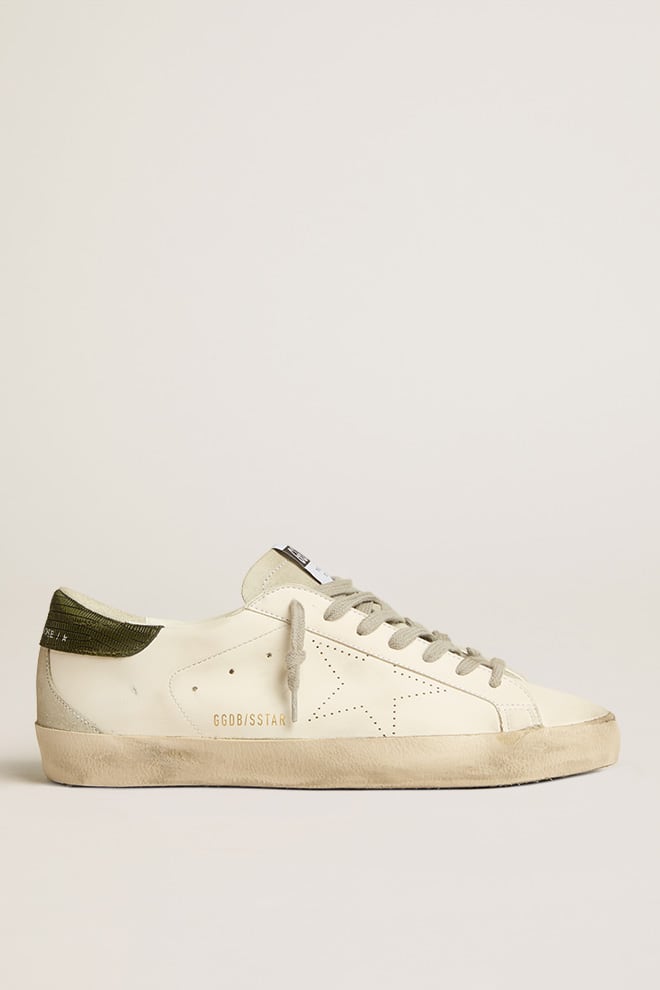 Golden Goose Mens Bio-Based Super-Star With Perforated Star And Green Heel Tab Mens