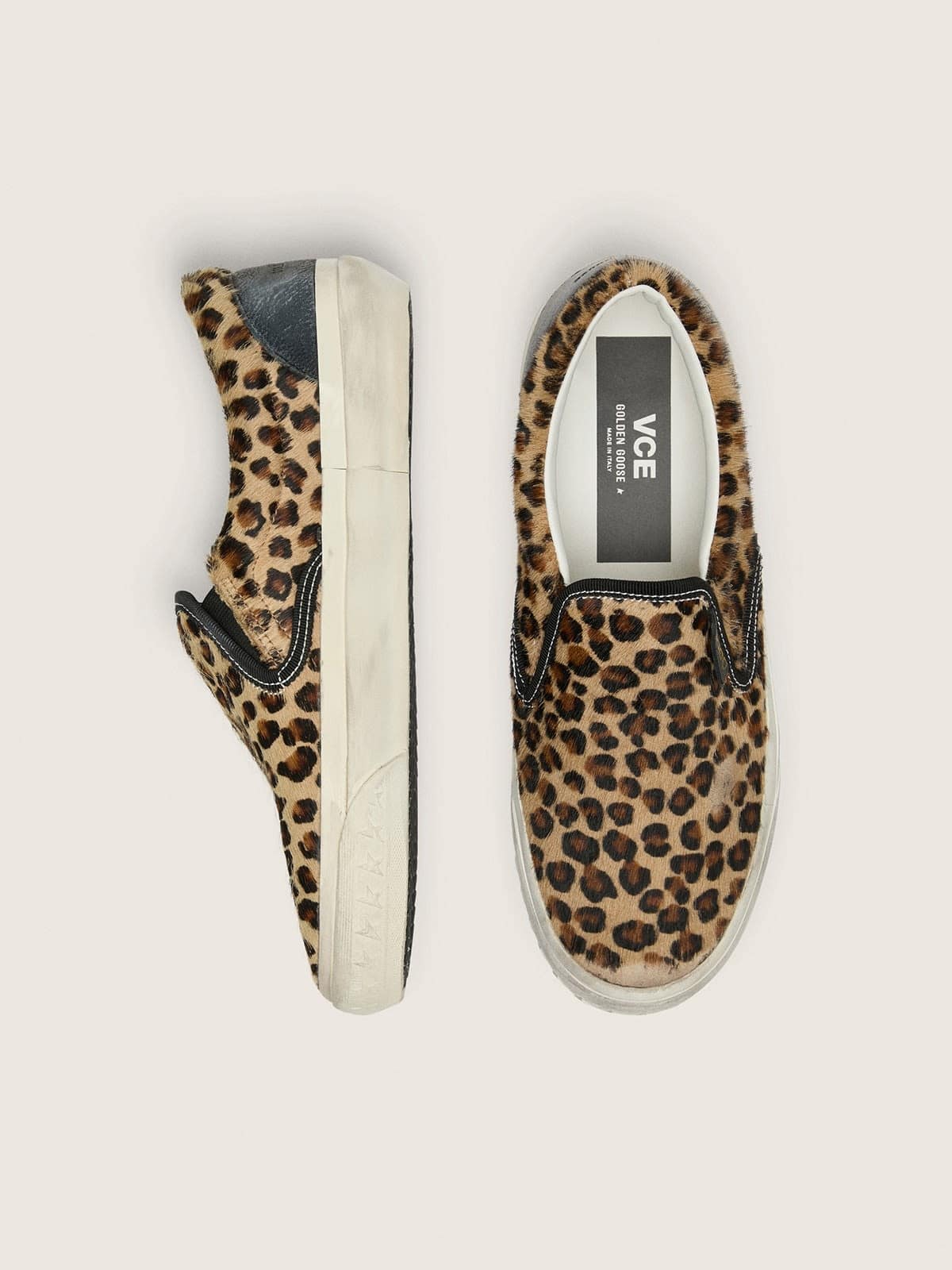 Golden Goose Mens Vce Penstar In Leopard-Print Pony Skin With Black Leather Heel Tab Mens