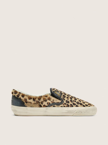 Golden Goose Mens Vce Penstar In Leopard-Print Pony Skin With Black Leather Heel Tab Mens