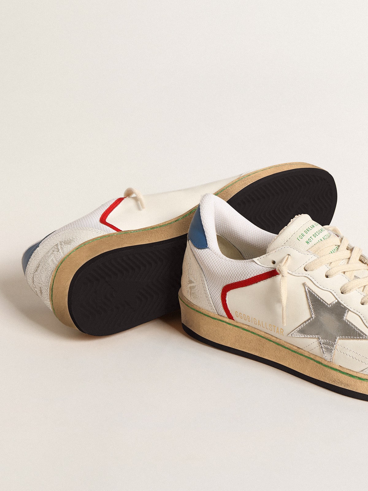 Golden Goose Ball Star In Nappa And Mesh With Silver Metallic Leather Star Mens