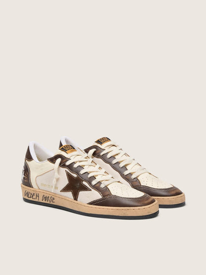Golden Goose Mens Ball Star In Nappa And Mesh With Suede Star And Brown Leather Inserts Mens