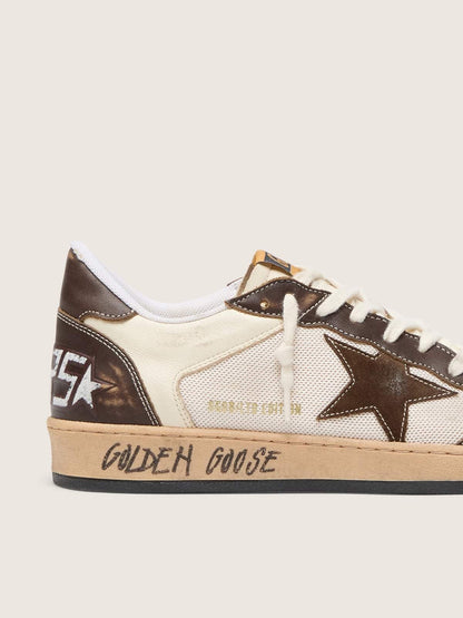 Golden Goose Mens Ball Star In Nappa And Mesh With Suede Star And Brown Leather Inserts Mens