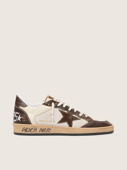 Golden Goose Mens Ball Star In Nappa And Mesh With Suede Star And Brown Leather Inserts Mens