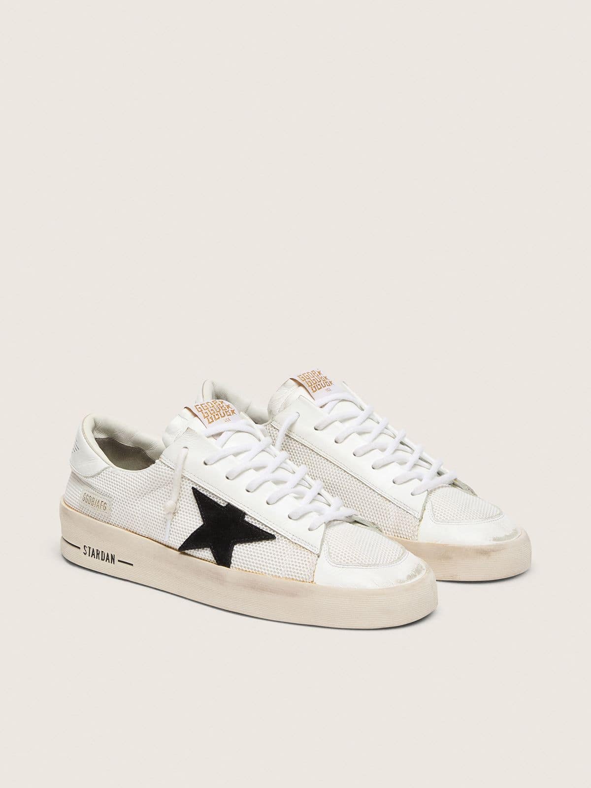 Golden Goose Mens Stardan In White Mesh With Black Suede Star Mens