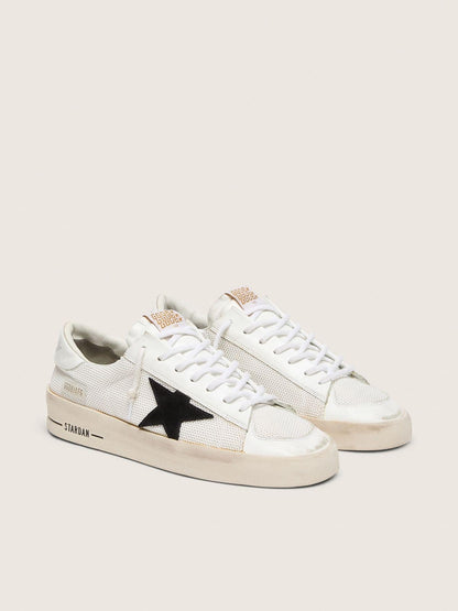 Golden Goose Mens Stardan In White Mesh With Black Suede Star Mens